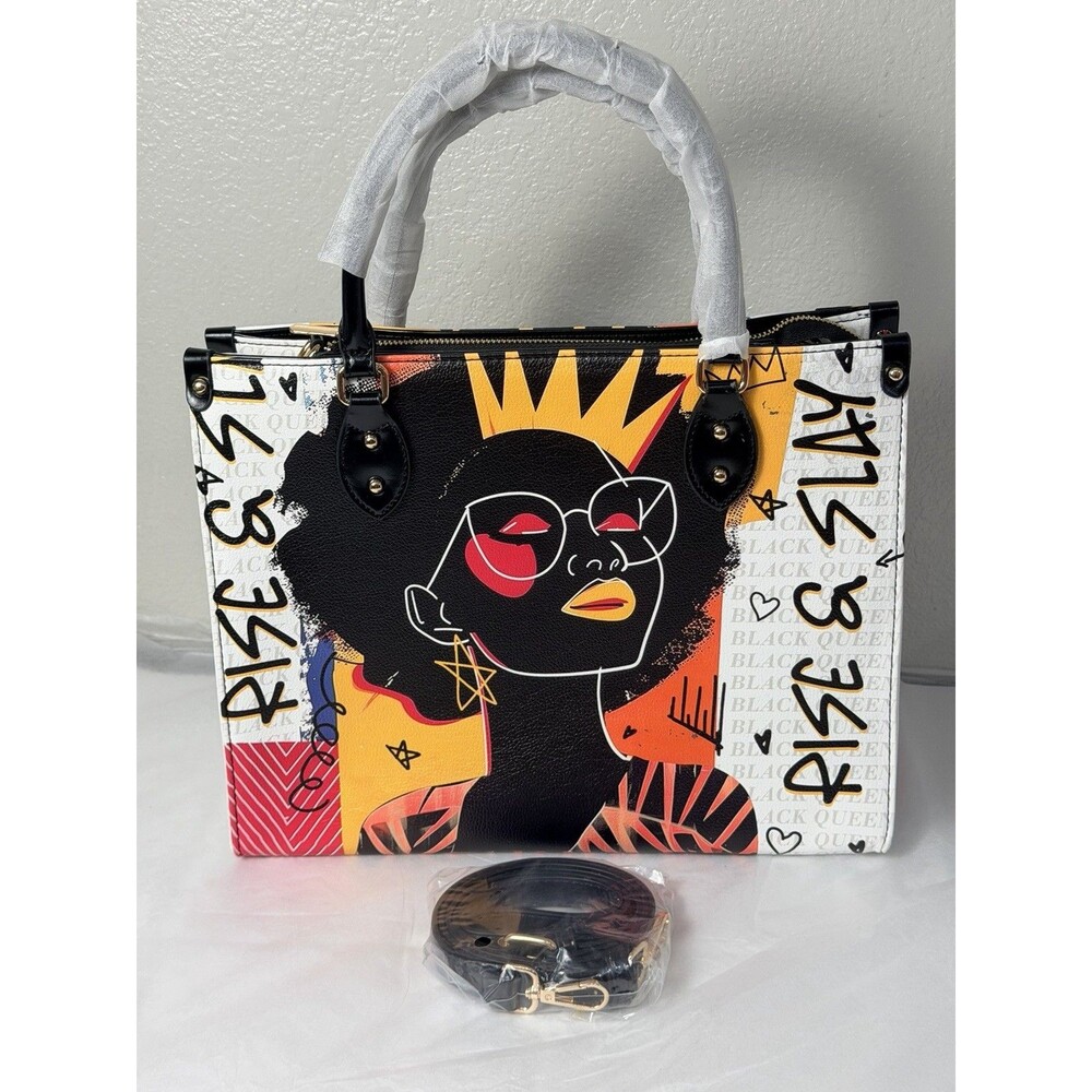 Afroyla Aina Vegan Leather Handbag Rise & Slay Black Queen NWOT
